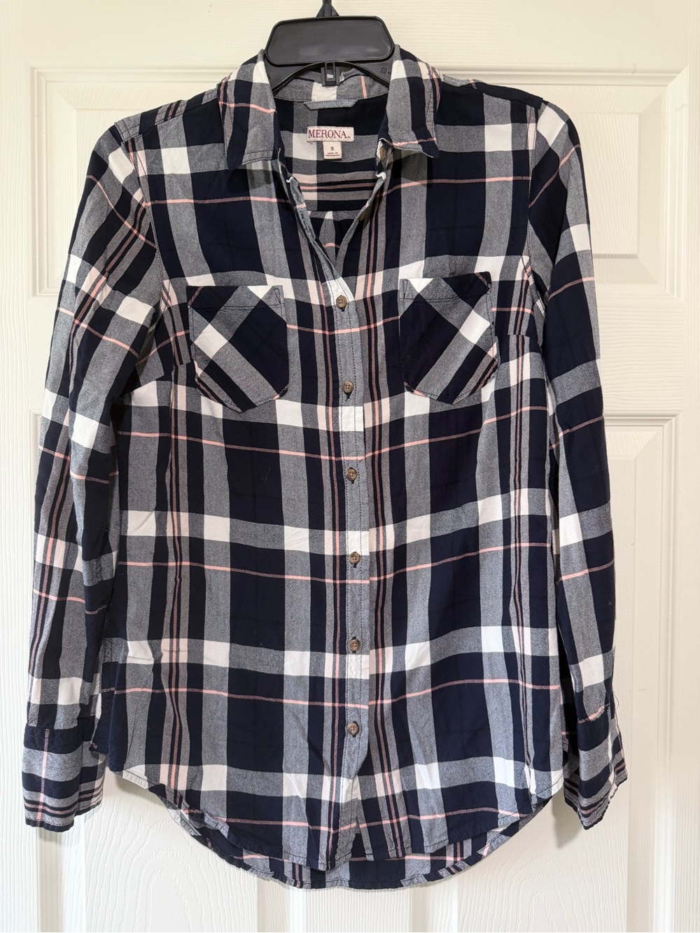 Merona women's Navy Plaid Button-Up Shirt